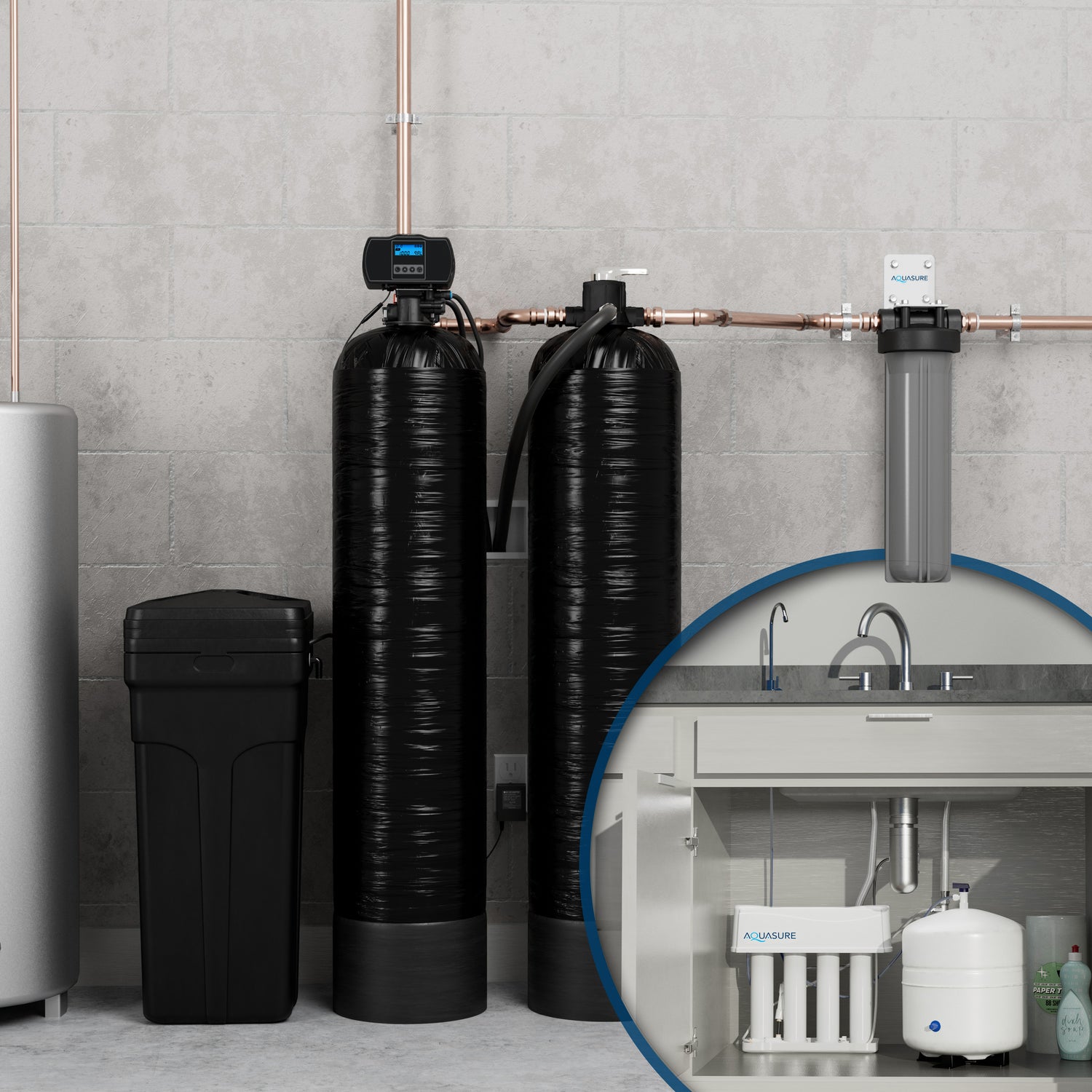 Whole house water filtration system installation