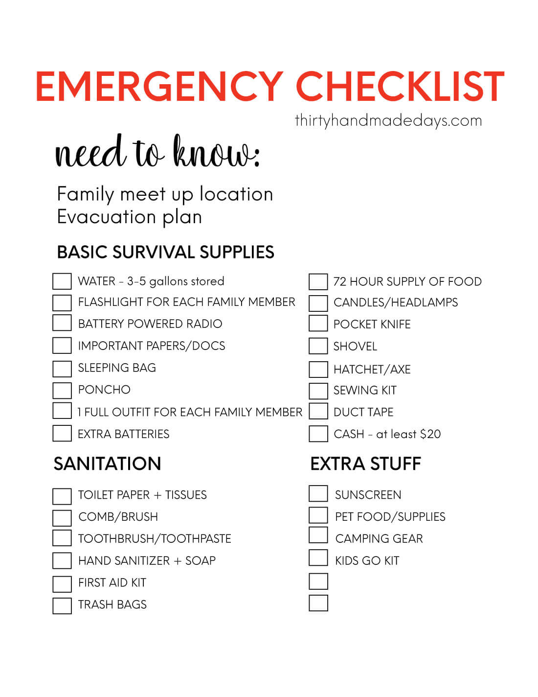 Emergency preparedness checklist and family planning documents