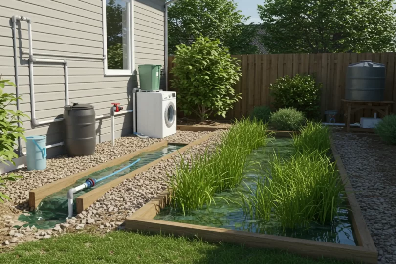 Greywater laundry to garden irrigation system at home