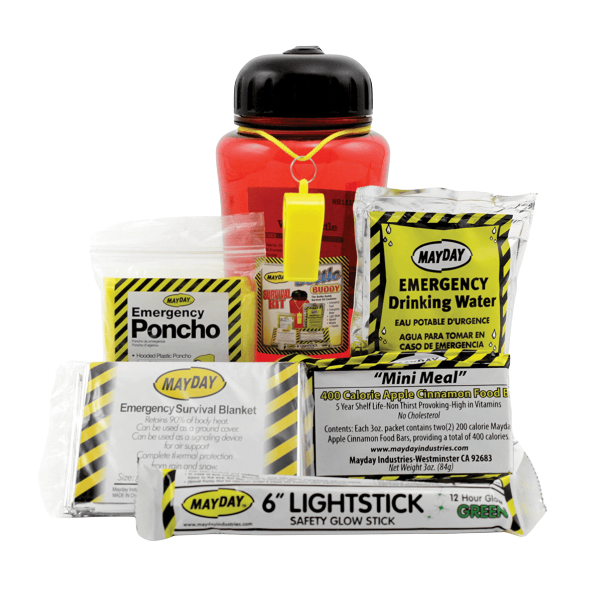 Mayday emergency water bottle kit supplies